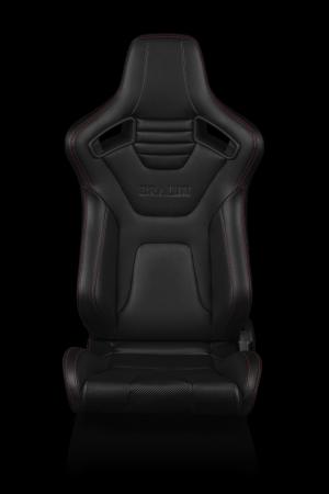 Universal (Can Work on All Vehicles) Elite-X Series Sport Seats - Black Leatherette / Carbon Fiber (Red Stitching)