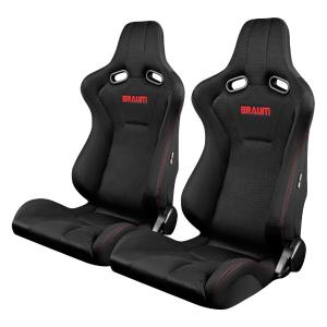Universal (Can Work on All Vehicles) Braum Racing Venom Series Racing Seats - Red Stitches