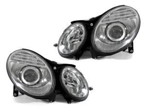 2003-2006 Mercedes W211 E-Class DEPO Facelift Look Chrome Projector Headlights - H7 Housing