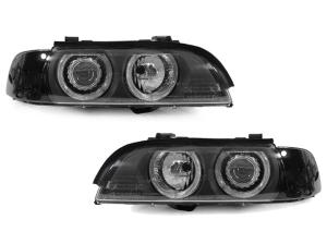 1997-2000 Bmw E39 5 Series DEPO Black Projector Angel Headlights - Smoke Corner