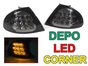 1999-2001 Bmw E46 4D/5D DEPO Crystal Smoke Amber LED Corner Lights - Black Housing