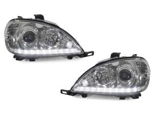 2002-2005 Mercedes W163 Ml Class DEPO Euro Chrome Projector Headlights With LED Strip