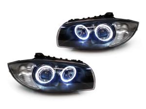 2008-2010 Bmw E82/E88/E81/E87 1-Series DEPO Black Angel Halo Projector Headlights W/Dp LED Rings