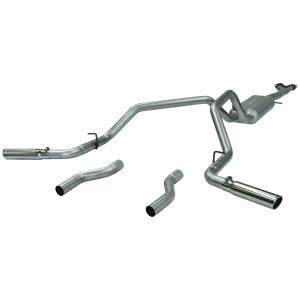 96-99 Chevrolet Silverardo 1500 5.7 V8, 96-99 GMC Sierra 1500 5.7 V8 Flowmaster Cat-back System 409S - Dual Rear/Side Exit - American Thunder - Moderate Sound