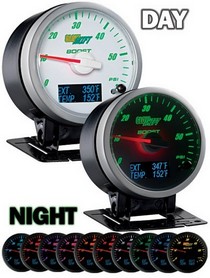 All Cars (Universal), All Jeeps (Universal), All Muscle Cars (Universal), All SUVs (Universal), All Trucks (Universal), All Vans (Universal) Glowshift 3-In-1 White Face Boost and Digital EGT and Temp. Gauge - Silver Housing and White Needle Cap
