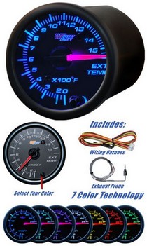 All Cars (Universal), All Jeeps (Universal), All Muscle Cars (Universal), All SUVs (Universal), All Trucks (Universal), All Vans (Universal) Glowshift Black 7 Color Exhaust Temperature Gauge (1500F)