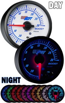 All Cars (Universal), All Jeeps (Universal), All Muscle Cars (Universal), All SUVs (Universal), All Trucks (Universal), All Vans (Universal) Glowshift White Elite Ten Color Electronic Boost Gauge