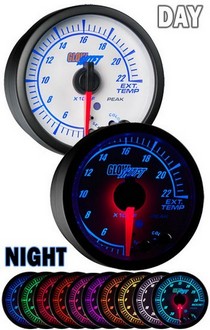 All Cars (Universal), All Jeeps (Universal), All Muscle Cars (Universal), All SUVs (Universal), All Trucks (Universal), All Vans (Universal) Glowshift White Elite Ten Color Exhaust Temperature Gauge - High and Low Warning