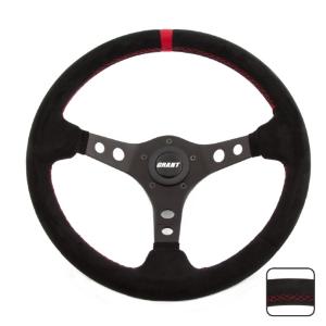 Universal (Can Work on All Vehicles) Grant Steering Wheel - Suede Series Black with Red Ring, 13.75' Diameter