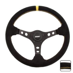 Universal (Can Work on All Vehicles) Grant Steering Wheel - Suede Series Black with Yellow Ring, 13.75' Diameter