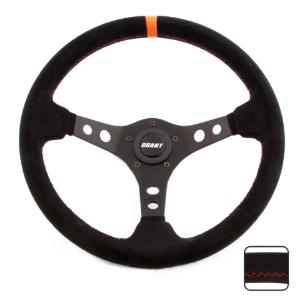 Universal (Can Work on All Vehicles) Grant Steering Wheel - Suede Series Black with Orange Ring, 13.75' Diameter