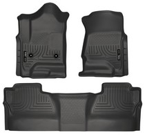 14-16 GMC Sierra 1500 Crew Cab Pickup, 14-16 Chevrolet Silverado 1500 Crew Cab Pickup Husky Floor Liners - Front & 2nd Seat (Footwell Coverage), Black