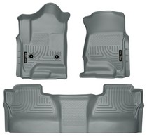 14-16 GMC Sierra 1500 Crew Cab Pickup, 14-16 Chevrolet Silverado 1500 Crew Cab Pickup Husky Floor Liners - Front & 2nd Seat (Footwell Coverage), Grey