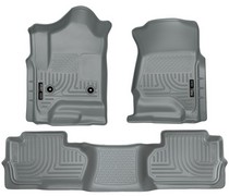 14-16 Chevrolet Silverado 1500 Double Cab Pickup, 14 GMC Sierra 1500 Double Cab Pickup, 15-16 GMC Sierra 2500 HD Double Cab Pickup, 16 GMC Sierra 1500 Double Cab Pickup Husky Floor Liners - Front & 2nd Seat (Footwell Coverage), Grey