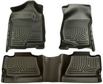 2007-2011 Chevrolet Silverado Crew Cab, 2007-2011 GMC Sierra Crew Cab, (except chassis cab or trucks w/manual transfer case shifter) Husky WeatherBeater Combination Front and Back Seat Floor Liners – Black 