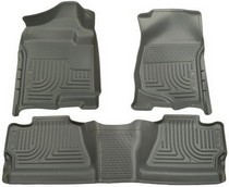 2007-2011 Chevrolet Silverado Crew Cab, 2007-2011 GMC Sierra Crew Cab, (except chassis cab or trucks w/manual transfer case shifter) Husky WeatherBeater Combination Front and Back Seat Floor Liners – Grey 