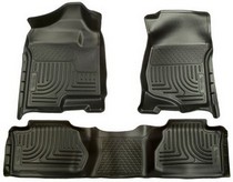 2007-2011 Chevrolet Silverado Extended Cab, 2007-2011 GMC Sierra Extended Cab, (except chassis cab or trucks w/manual transfer case shifter) Husky WeatherBeater Combination Front and Back Seat Floor Liners – Black