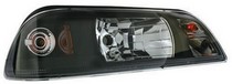 87-93 Ford Mustang In Pro Car Wear Head Lamps, Diamond Cut W/ Corner & Park Lamp - Black Housing / Clear Projector - 1 pc Combo