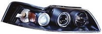 99-04 Ford Mustang In Pro Car Wear Head Lamps, Projector W/ Rings - Black Housing / Clear Projector - W/ Amber Reflector