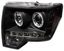 09-10 Ford F150 LD, 09-10 Ford F250 LD In Pro Car Wear Head Lamps, Projector W/ Rings - Black