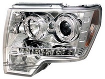 09-10 Ford F150 LD, 09-10 Ford F250 LD In Pro Car Wear Head Lamps, Projector W/ Rings - Chrome