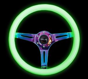 Universal (Can Work on All Vehicles) NRG Classic Wood Grain Steering Wheel - 350Mm, 3 Neochrome Spokes, Dark Grip