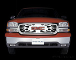 00-06 Gmc Yukon / Yukon XL, 99-02 Gmc Sierra LD Putco Bolt-Over Grilles - Flaming Inferno Stainless Steel w/ Logo Cutout