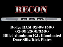 Dodge 02-08 RAM 1500 & 03-09 RAM 2500/3500 Recon Billet Aluminum with BLUE E.L. Illuminated Door Sill / Kick Plate