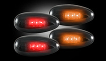 GMC & Chevy 99-11 Sierra & Silverado Recon Dually Fender Lenses (4-Piece Set) w/ 2 Red L.E.D Lights & 2 Amber L.E.D. Lights - Smoked Lens w/ Black Trim