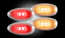 GMC & Chevy 99-11 Sierra & Silverado Recon Dually Fender Lenses (4-Piece Set) w/ 2 Red L.E.D Lights & 2 Amber L.E.D. Lights  - Clear Lens w/ Chrome Trim