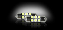 81-83 Jaguar XJ6, XJS Recon 6418 10mm x 35mm  (6 L.E.D.s on each bulb) Festoon Style High-Power 1-Watt L.E.D. Bulbs - RED (Two Bulbs Per Package)