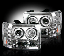 GMC Sierra 07-11 Recon Projector Headlight Set - Clear / Chrome