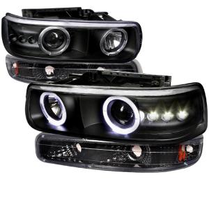 99-03 Chevrolet SILVERADO COMBO PROJECTOR HEADLIGHT BLACK HOUSING WITH BUMPER LIGHT Spec D Projector Headlights (Black)