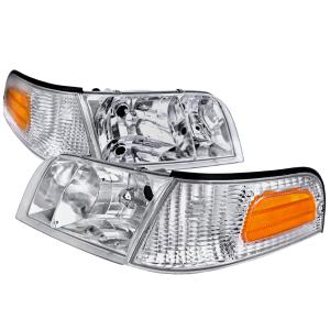 98-11 FORD CROWN VICTORIA CHROME EURO HEADLIGHT WITH CORNER Spec D Headlights + Corner Lights - Euro 1 PC, Chrome Color