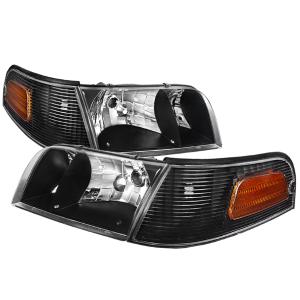 98-11 FORD CROWN VICTORIA BLACK EURO HEADLIGHT WITH CORNER Spec D Headlights + Corner Lights - Euro, Black Color