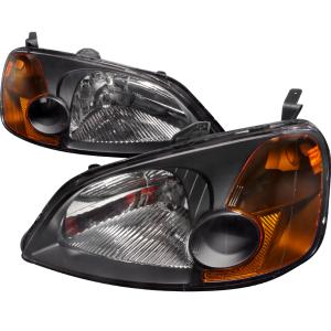 01-03 HONDA CIVIC CRYSTAL HOUSING HEADLIGHTS BLACK Spec D Crystal Euro Headlights (Black)