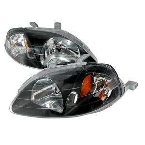 99-00 HONDA CIVIC CRYSTAL HOUSING HEADLIGHTS BLACK Spec D Crystal Euro Headlights (Black)