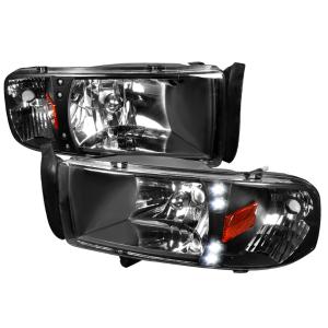 94-01 DODGE RAM CRYSTAL HOUSING LED HEADLIGHTS BLACK Spec D Crystal LED Euro Headlights (Black)