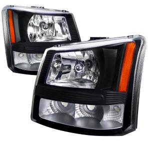 03-06 Chevrolet SILVERADO CRYSTAL HOUSING HEADLIGHTS BLACK 1 PIECE DESIGN Spec D SMD LED Headlights + Bumper Lights (Black)