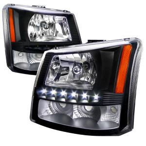 03-06 Chevrolet SILVERADO CRYSTAL HOUSING HEADLIGHTS BLACK 1 PIECE DESIGN Spec D Crystal Euro Headlights + Bumper Lights (Black)