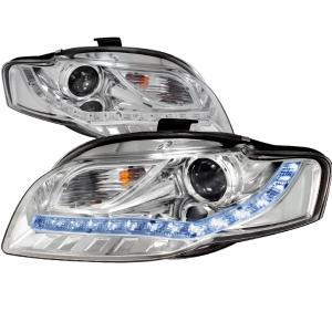 06-08 AUDI A4 PROJECTOR HEADLIGHT CHROME R8 STYLE Spec D R8 Style Projector Headlights (Chrome)