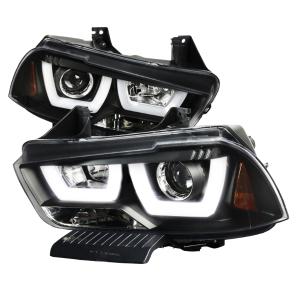 11-14 DODGE CHARGER PROJECTOR HEADLIGHTS BLACK HOUSING WITH LED Spec D Projector Headlights - Dual-U Halo LED, Black Color