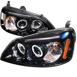 01-03 HONDA CIVIC SMOKED LENS GLOSS BLACK HOUSING PROJECTOR HEADLIGHTS Spec D Projector Headlights (Glossed Black/Smoke)