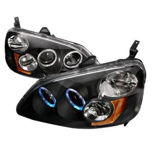 01-03 HONDA CIVIC HALO PROJECTOR HEADLIGHTS BLACK Spec D Halo Projector Headlights (Black)