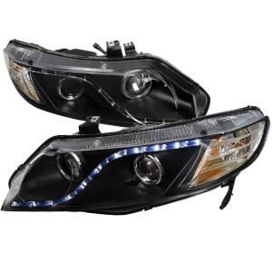 06-11 HONDA CIVIC 06-11 HONDA CIVIC 4 DOORS R8 STYLE PROJECTOR HEADLIGHT BLACK Spec D R8 Style Projector Headlights (Black)