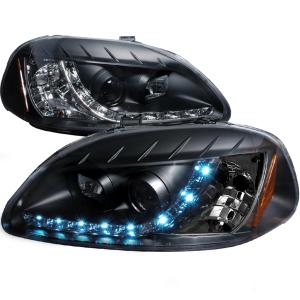 96-98 HONDA CIVIC R8 STYLE HALO LED PROJECTOR BLACK Spec D R8 Style LED Halo Projector Headlights (Black)