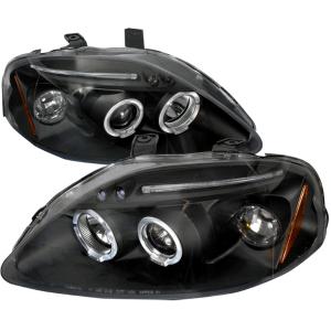 99-00 HONDA CIVIC HALO LED PROJECTOR BLACK Spec D Projector Headlights - Dual Halo, Black Color