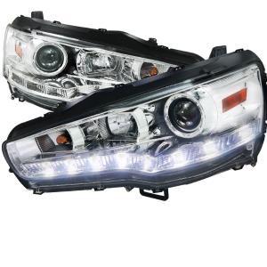 08-12 MITSUBISHI LANCER PROJECTOR HEADLIGHT CHROME HOUSING R8 STYLE Spec D R8 Style Projector Headlights (Chrome)