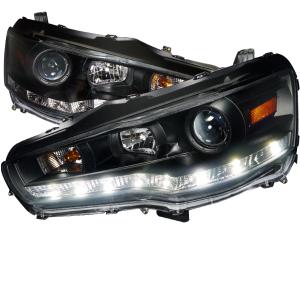 08-12 MITSUBISHI LANCER PROJECTOR HEADLIGHT BLACK HOUSING R8 STYLE Spec D R8 Style Projector Headlights (Black)