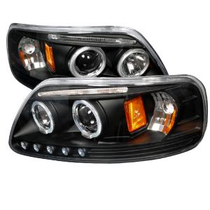 97-02 FORD EXPEDITION HALO LED PROJECTOR BLACK Spec D LED Halo Projector Headlights (Black)